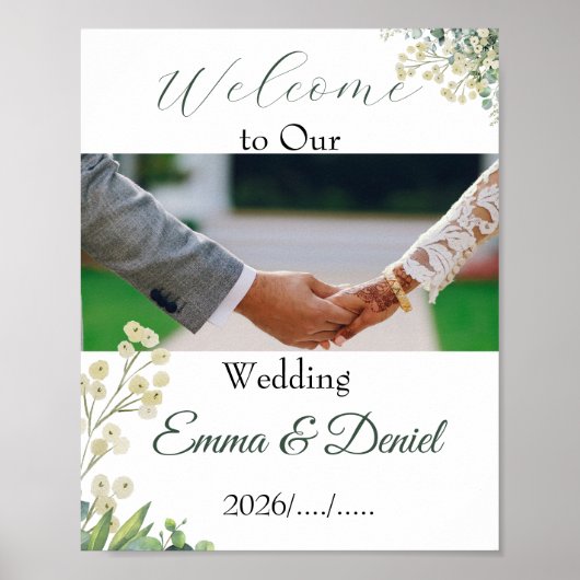 Eukalyptus & Weiße Blumen Botanische Hochzeit Poster (Vorne)