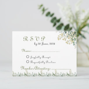 Eukalyptus & Weiße Blumen Botanische Hochzeit RSVP Karte