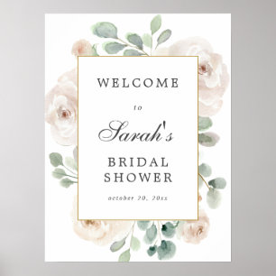 Eukalyptus Weiße Blumige Hochzeitsdusche Willkomme Poster
