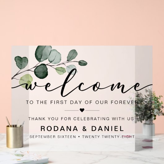 Eukalyptus Welcome Wedding Acrylschild (Hochzeit)