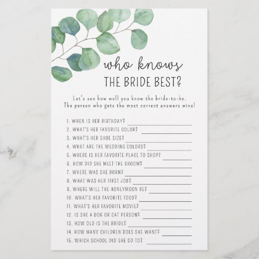 Eukalyptus - Wer kennt das beste Spiel der Braut (Vorderseite)