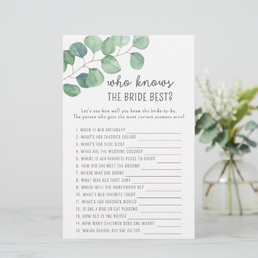 Eukalyptus - Wer kennt das beste Spiel der Braut (Stehend Vorderseite)