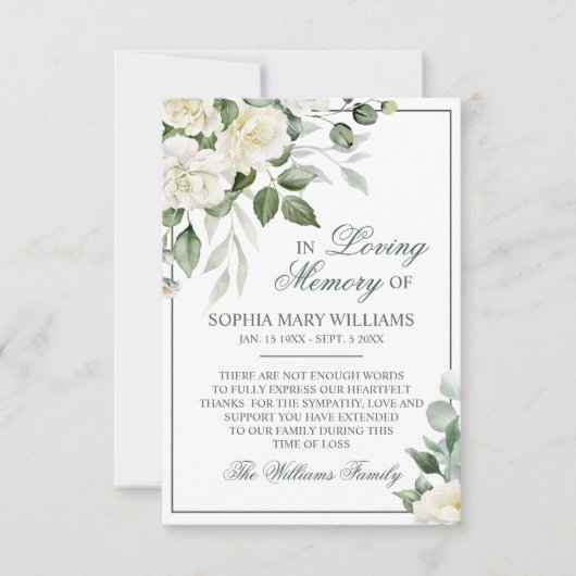 Eukalyptus White Beileid Memory Danke Karte (Vorderseite)