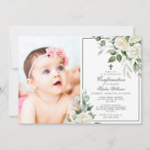 Eukalyptus White Blume Foto Girl Confirmation Einladung (Vorderseite)