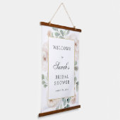 Eukalyptus White Floral Brautparty Begrüßungszeich Wandteppich Mit Holzrahmen (Gewinkelt)