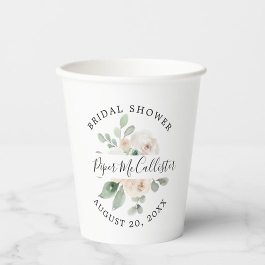 Eukalyptus White Floral Brautparty Cups Pappbecher (Vorderseite)