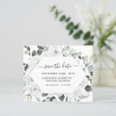 Eukalyptus White Floral Save the Date (Stehend Vorderseite)