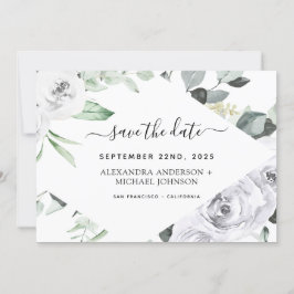 Eukalyptus White Floral Save the Date Einladung