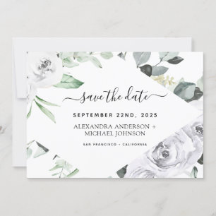 Eukalyptus White Floral Save the Date Einladung