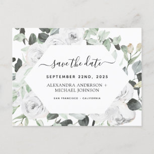 Eukalyptus White Floral Save the Date Postc Postkarte