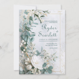 Eukalyptus & White Floral Wedding Einladung
