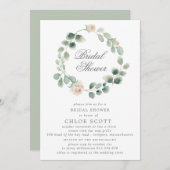 Eukalyptus White Floral Wreath Brautparty Einladung (Vorne/Hinten)