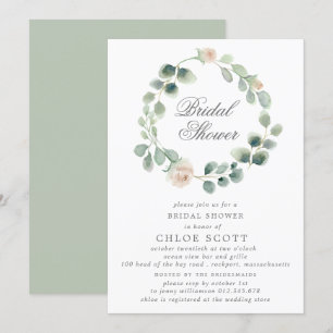 Eukalyptus White Floral Wreath Brautparty Einladung