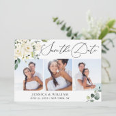 Eukalyptus White Roses 3 FOTO Wedding Save The Date (Stehend Vorderseite)