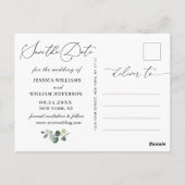 Eukalyptus White Roses Boho Wedding Save the Date Postkarte (Rückseite)