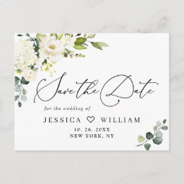 Eukalyptus White Roses Boho Wedding Save the Date Postkarte