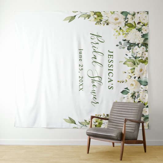 Eukalyptus White Roses Brautparty Wandteppich (Beispiel (Horizontal))