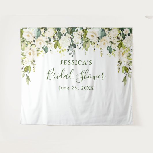 Eukalyptus White Roses Brautparty Wandteppich (Vorderseite (Horizontal))