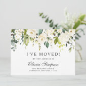 Eukalyptus White Roses Floral Moving Ankündigung (Stehend Vorderseite)