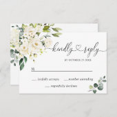 Eukalyptus White Roses Floral Wedding RSVP Karte (Vorne/Hinten)