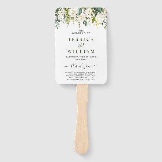 Eukalyptus White Roses Hochzeitsprogramm Fächer (Vorderseite)