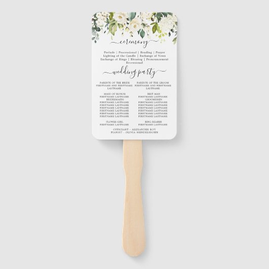Eukalyptus White Roses Hochzeitsprogramm Fächer (Rückseite)