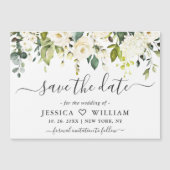 Eukalyptus White Roses Save the Date Magnetkarte (Vorderseite)