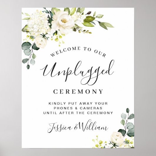 Eukalyptus White Roses Unplugged Wedding Zeremonie Poster (Vorne)
