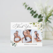 Eukalyptus White Roses Wedding 3 Foto Vielen Dank Postkarte (Stehend Vorderseite)