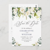 Eukalyptus White Roses Wedding Save the Date Postkarte (Vorne/Hinten)