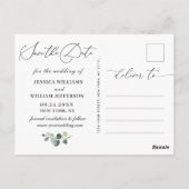 Eukalyptus White Roses Wedding Save the Date Postkarte (Rückseite)