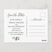 Eukalyptus White Roses Wedding Save the Date Postkarte (Rückseite)