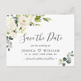 Eukalyptus White Roses Wedding Save the Date Postkarte