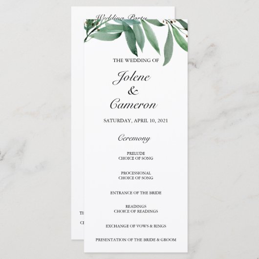 Eukalyptus White Wedding Program (Vorne/Hinten)