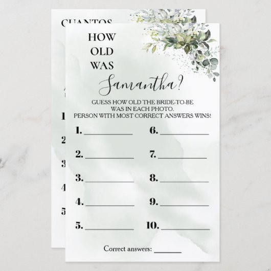 Eukalyptus Wie alt war sie duschend zweisprachiges (Vorne/Hinten)