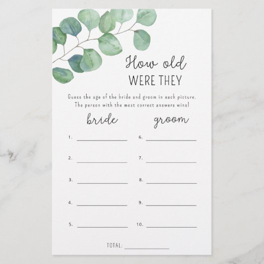 Eukalyptus Wie alt waren sie ein Bridgame (Vorderseite)