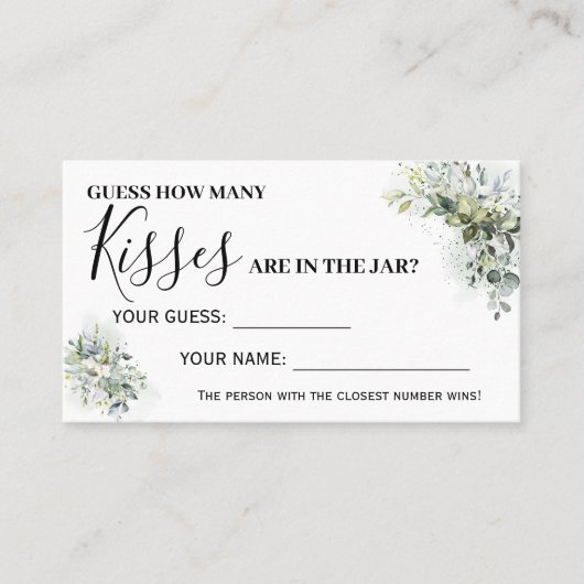 Eukalyptus Wie viele Kisses Brautparty Game-Karte Platzkarte (Vorderseite)