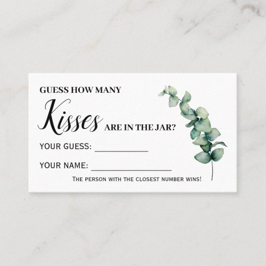 Eukalyptus Wie viele Kisses Brautparty Game-Karte Platzkarte (Vorderseite)