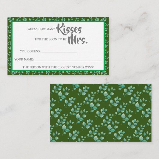 Eukalyptus Wie viele Küsse für Mrs. ShowerGame-Kar Platzkarte (Vorne/Hinten)