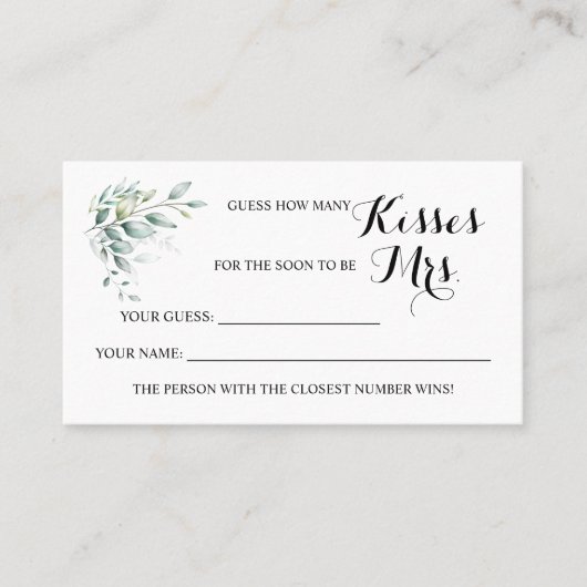 Eukalyptus Wie viele Küsse für Mrs. ShowerGame-Kar Platzkarte (Vorderseite)