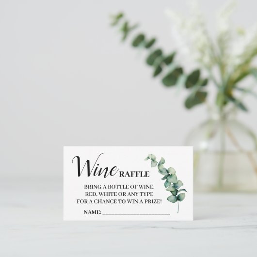 Eukalyptus Wine Raffle Ticket-Karte Brautparty Platzkarte (Stehend Vorderseite)