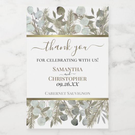 Eukalyptus Winter Grüntöne Vielen Dank Wedding Min Weinetikett (Einzelnes Label)