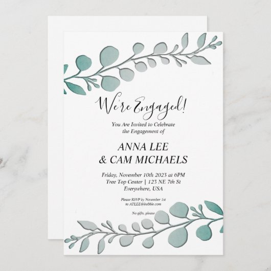 Eukalyptus | Wir sind Verlobt Einladung (Vorne/Hinten)