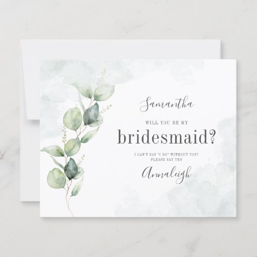 Eukalyptus wird meine Bridesmaid-Angebotskarte sei (Vorderseite)