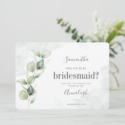 Eukalyptus wirst du meine Bridesmaid-Karte sein Einladung (Stehend Vorderseite)