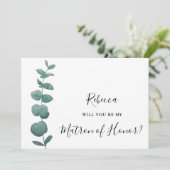 Eukalyptus wirst du meine Ehrenkarte sein Einladung (Stehend Vorderseite)