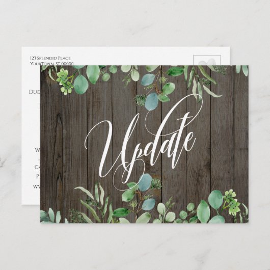 Eukalyptus & Wood - Ankündigung einer Hochzeit Postkarte (Vorne/Hinten)