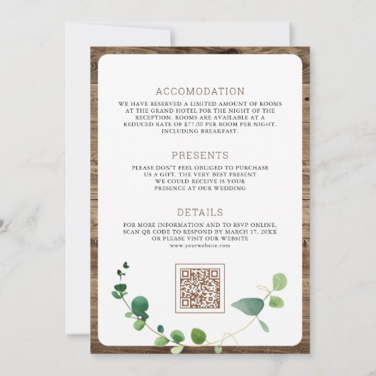 Eukalyptus Wood Cross Alle in einer katholischen H Einladung (Rückseite)