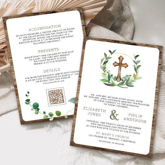 Eukalyptus Wood Cross Alle in einer katholischen H Einladung