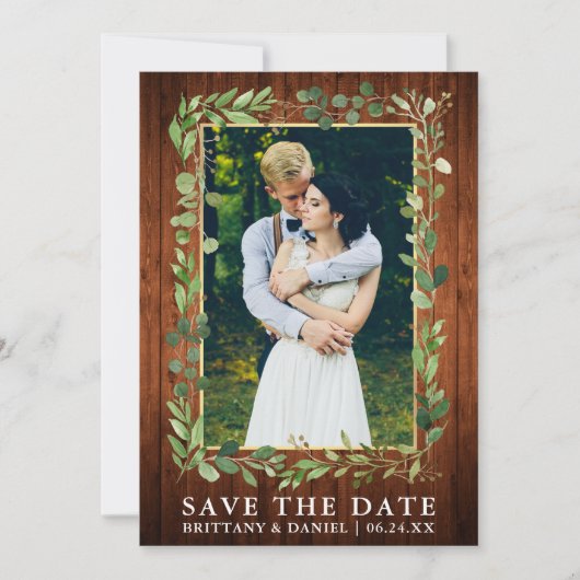 Eukalyptus Wood-Gold-Save the Date-Karte Save The Date (Vorderseite)